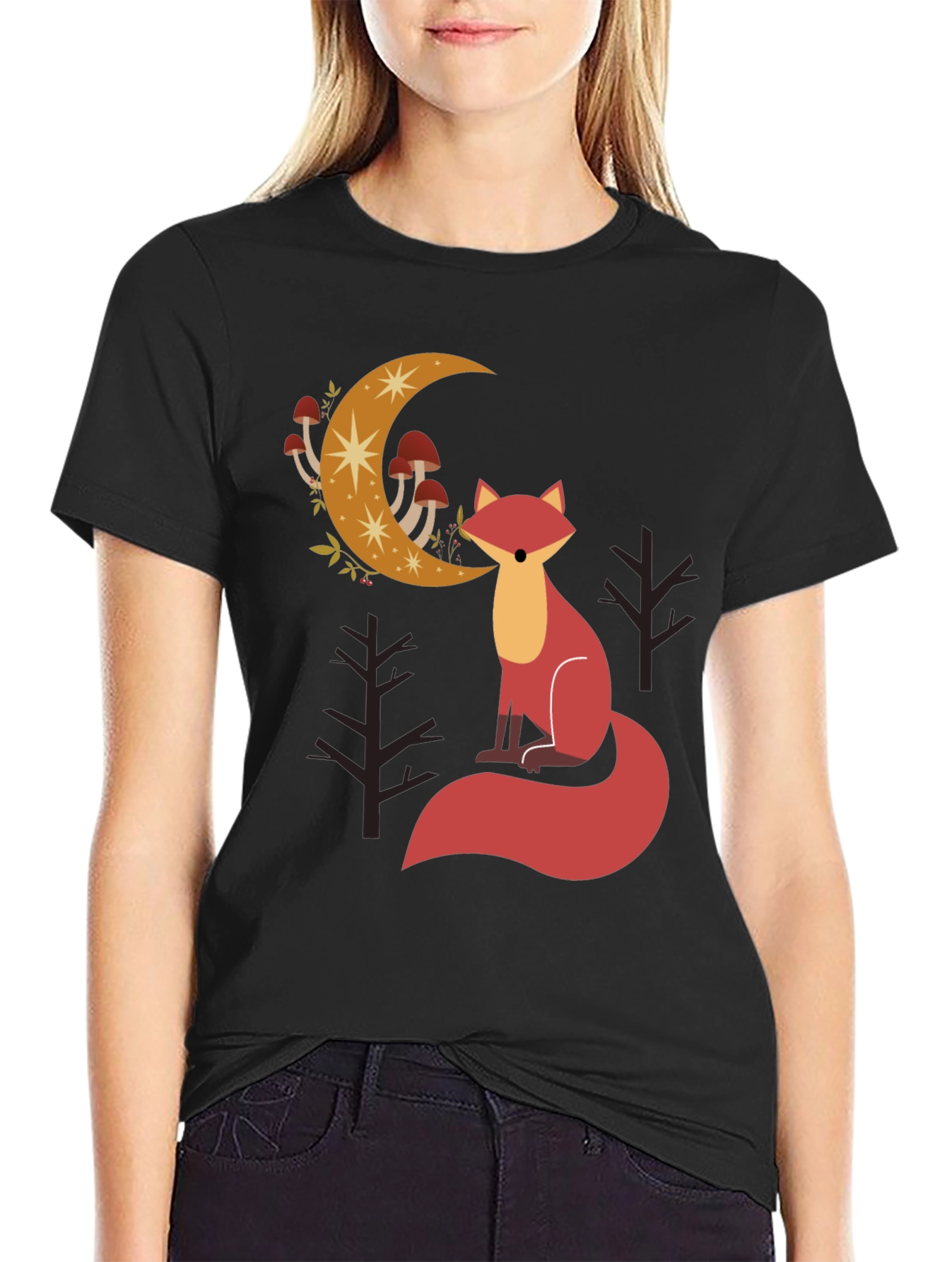 Fox and Moon Graphic Tee - Black Cotton Blend