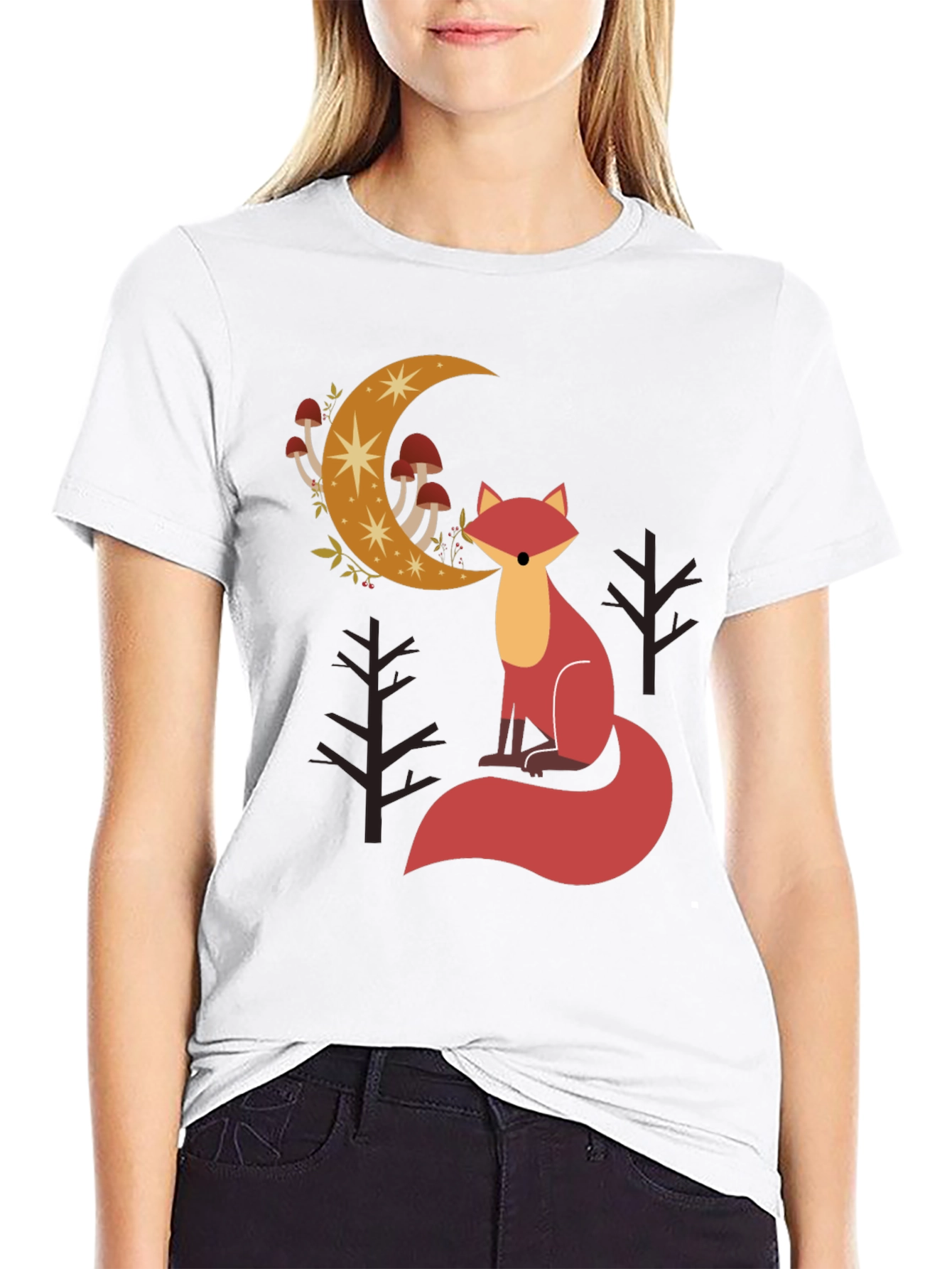 Fox and Moon Graphic Tee - Black Cotton Blend