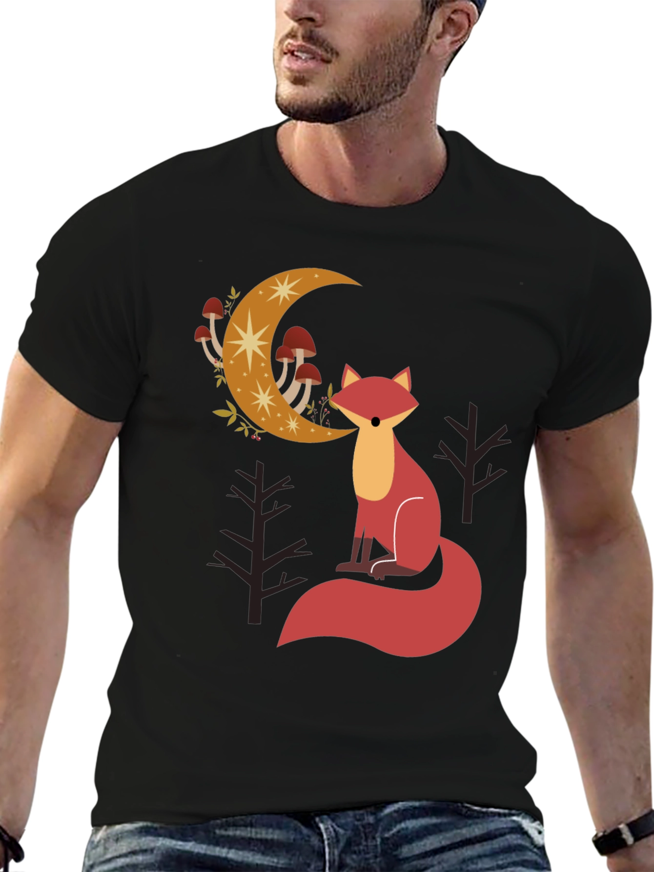 Fox and Moon Graphic Tee - Black Cotton Blend