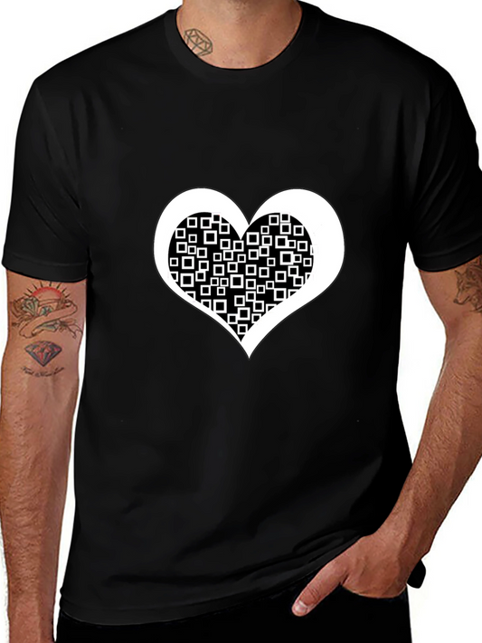 Black Tee with White Square Heart Design