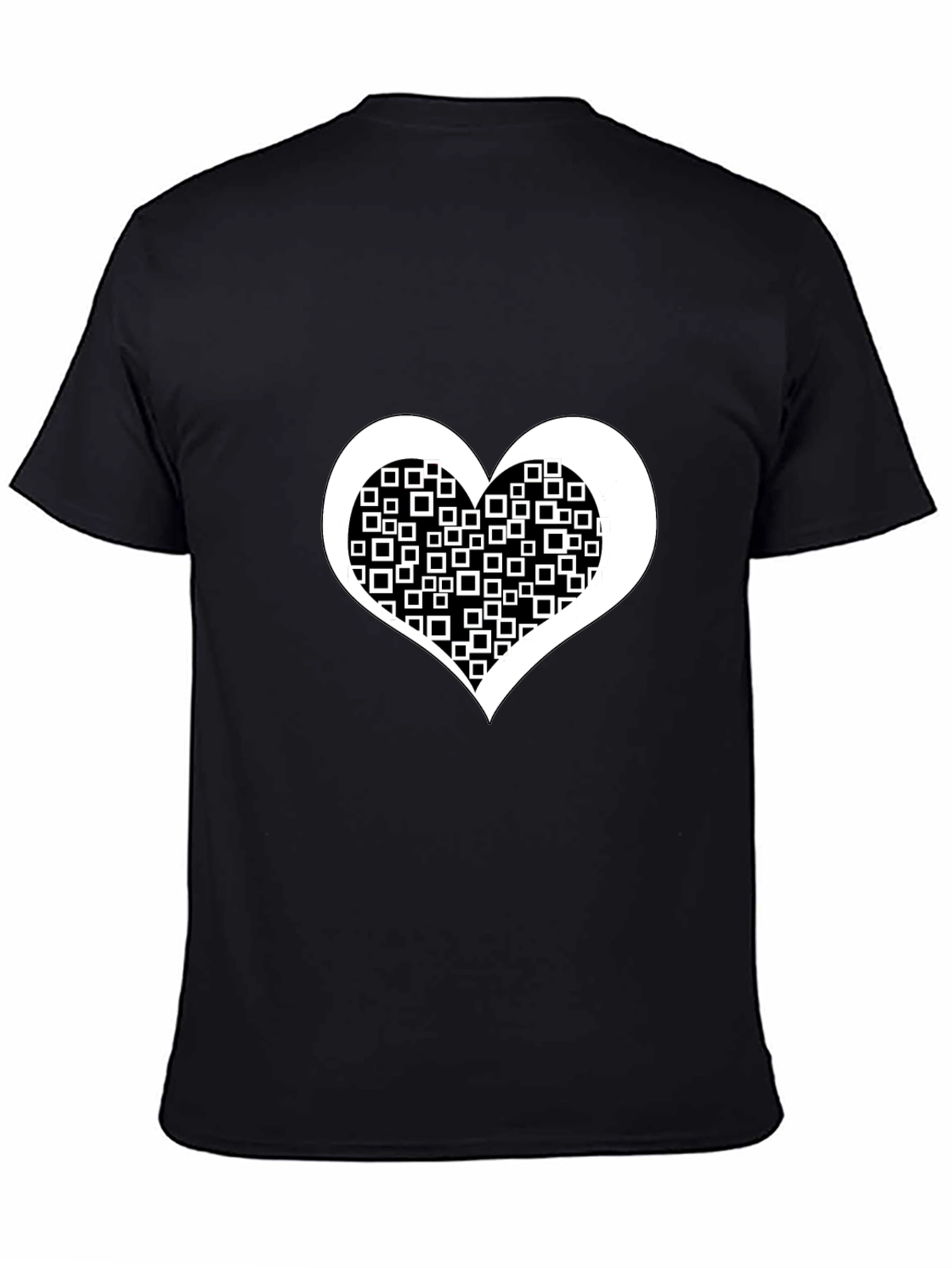 Black Tee with White Square Heart Design
