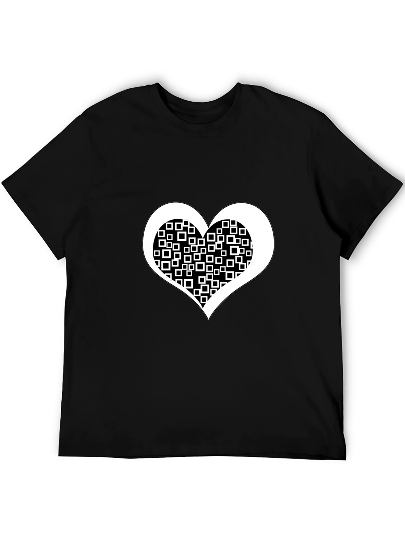 Black Tee with White Square Heart Design