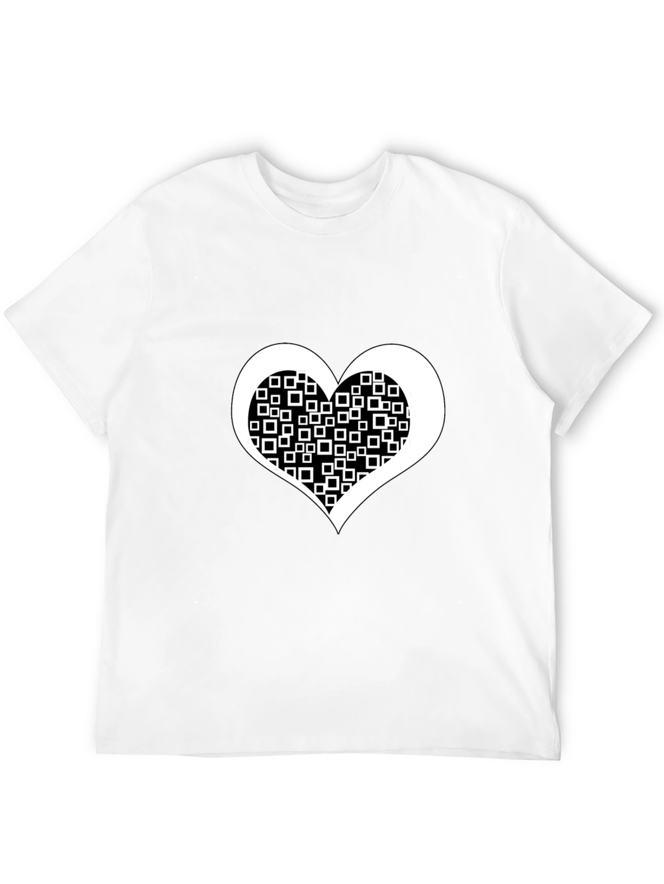Black Tee with White Square Heart Design