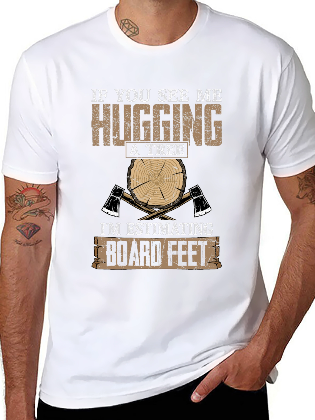Humorous Lumberjack T-Shirt: Hugging A Tree