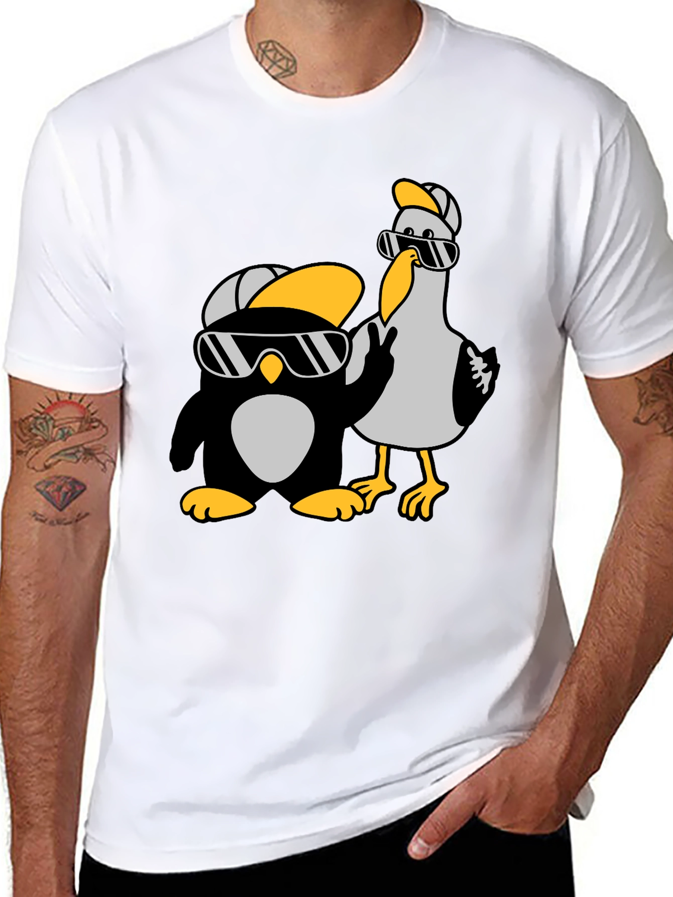 Cool Cartoon Animal Graphic Tee - Black