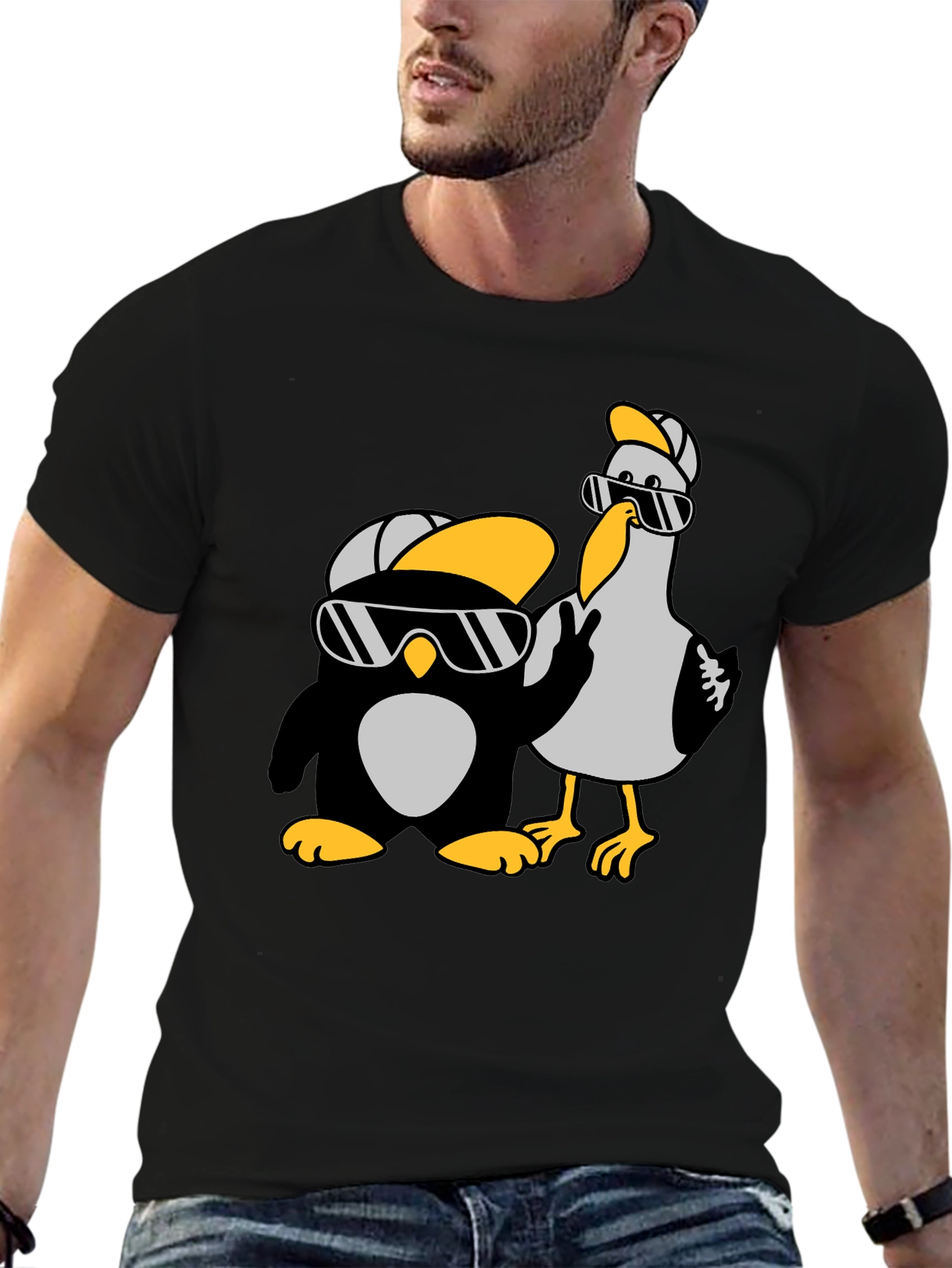 Cool Cartoon Animal Graphic Tee - Black