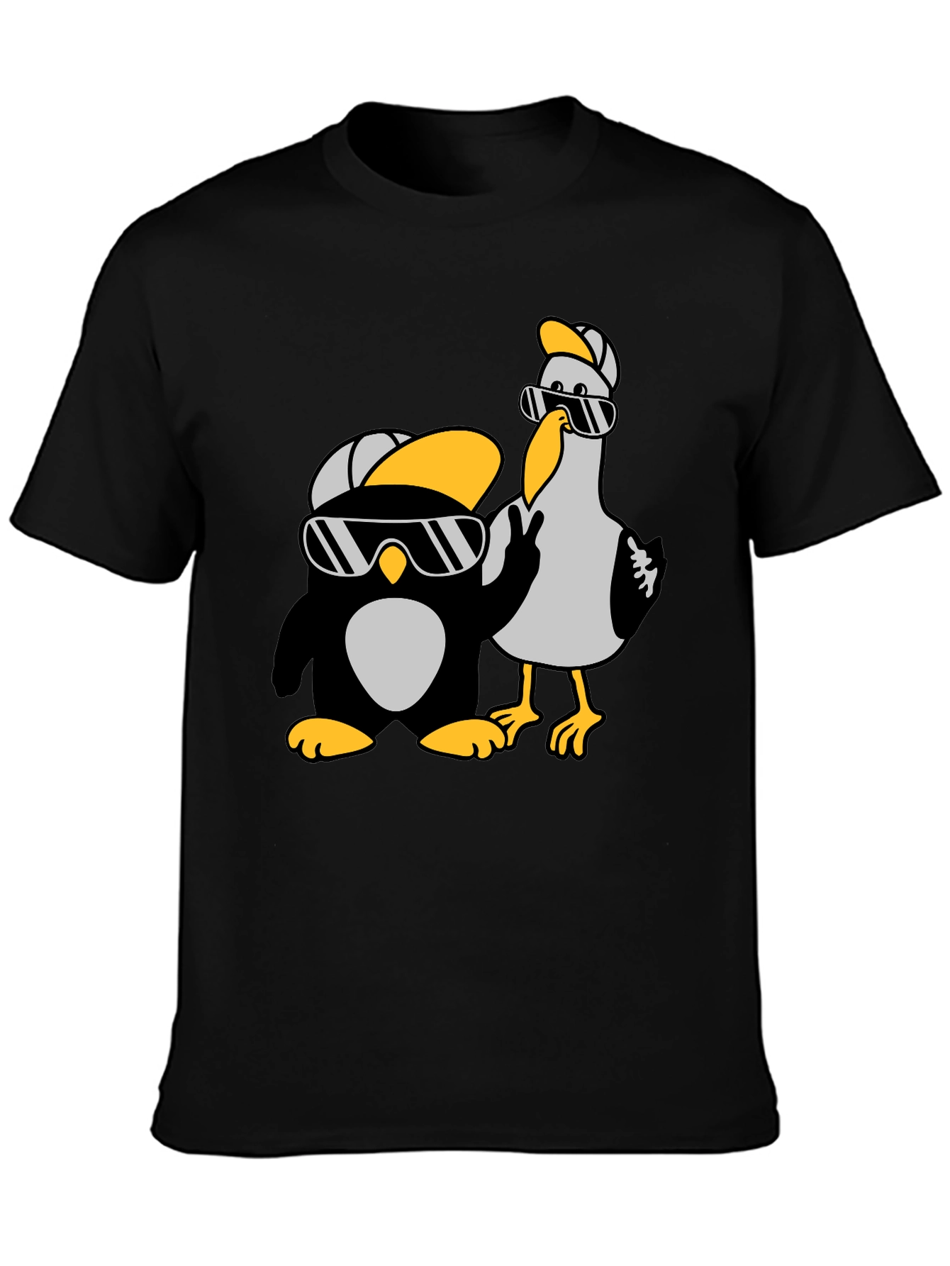 Cool Cartoon Animal Graphic Tee - Black