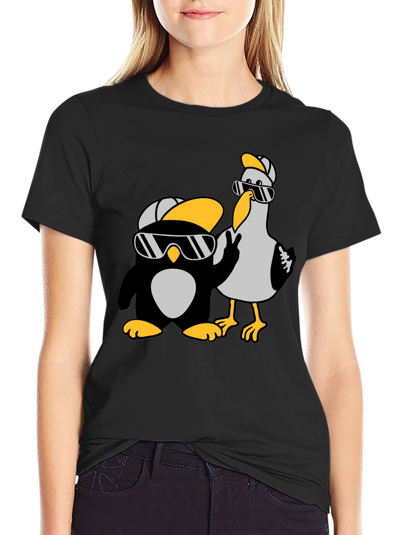 Cool Cartoon Animal Graphic Tee - Black