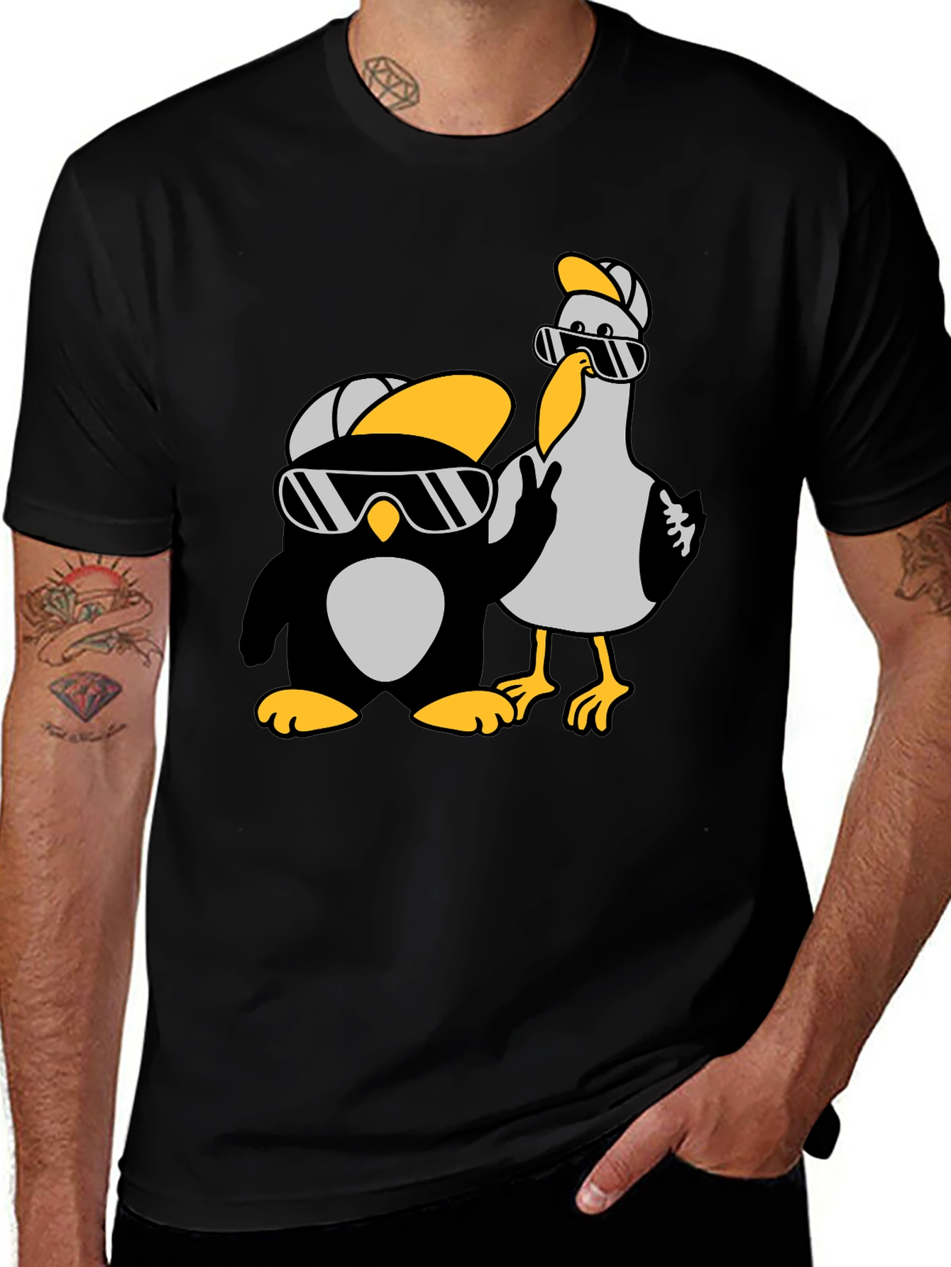 Cool Cartoon Animal Graphic Tee - Black