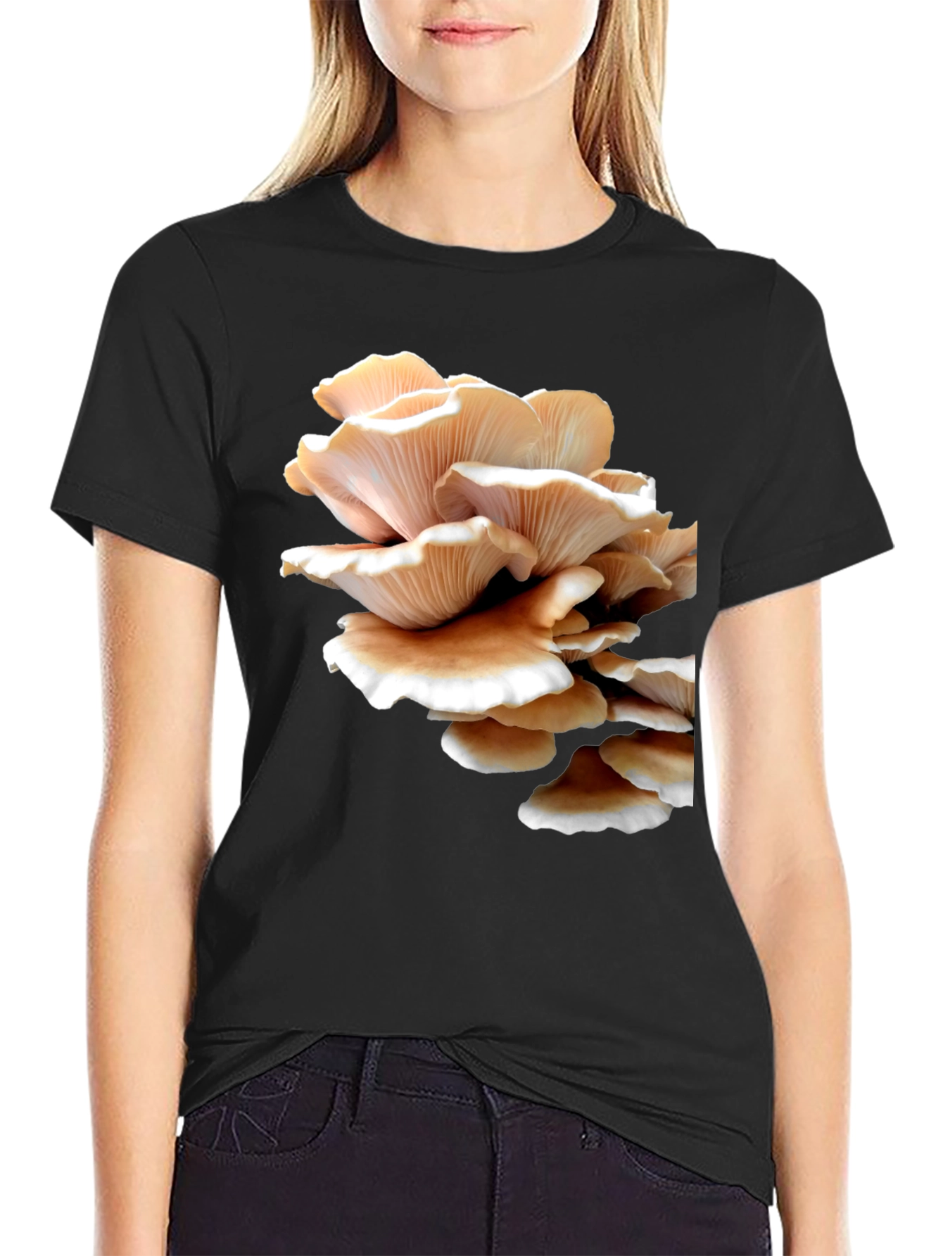 Mushroom Print Black Tee - Unique Graphic T-Shirt
