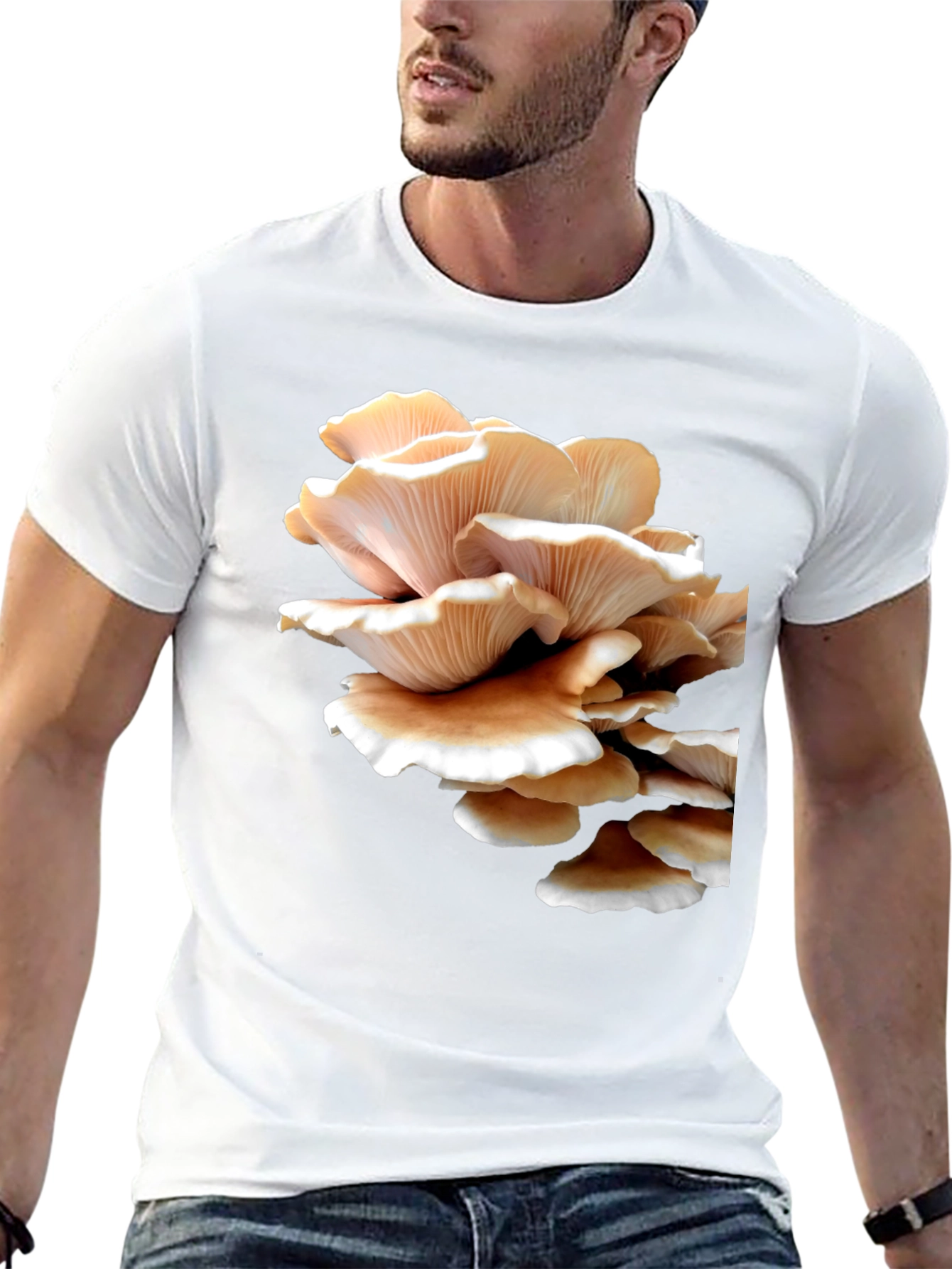 Mushroom Print Black Tee - Unique Graphic T-Shirt