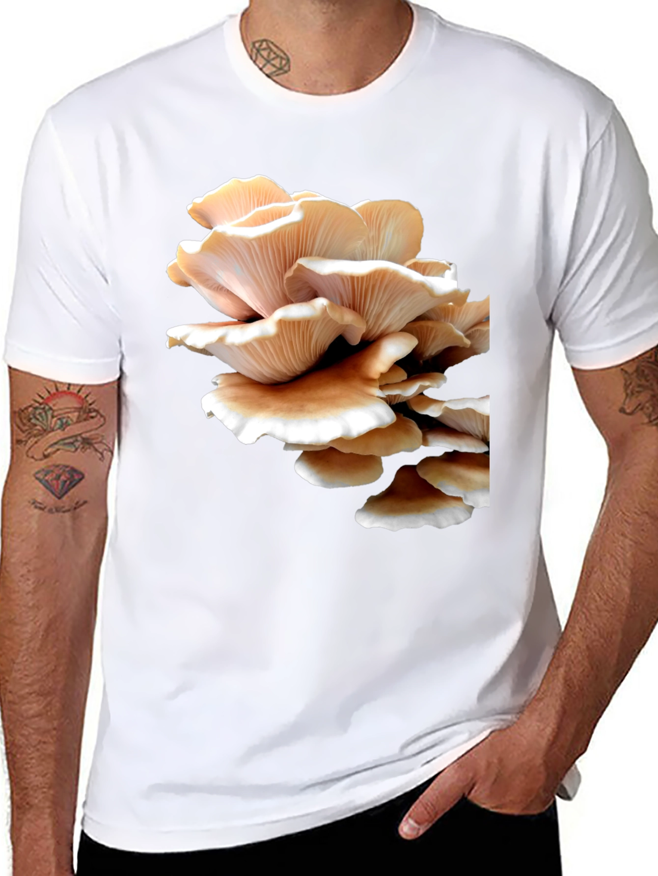 Mushroom Print Black Tee - Unique Graphic T-Shirt