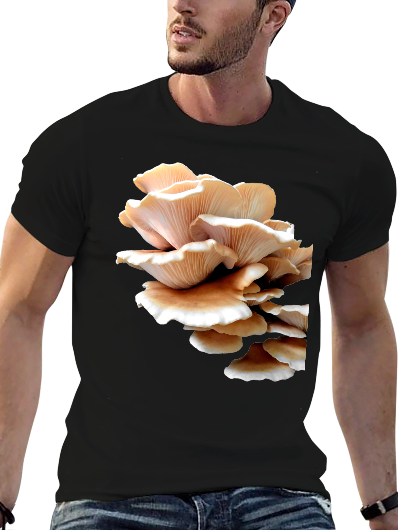 Mushroom Print Black Tee - Unique Graphic T-Shirt