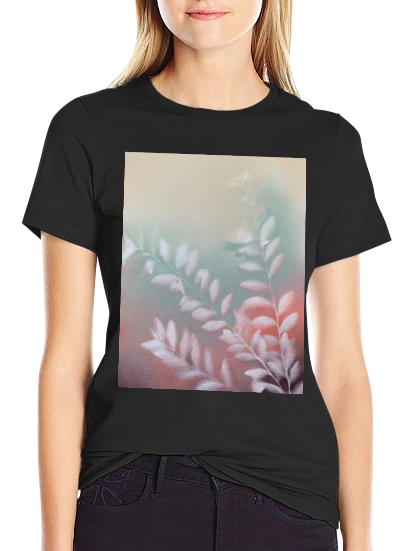Botanical Print Mens Black T-Shirt