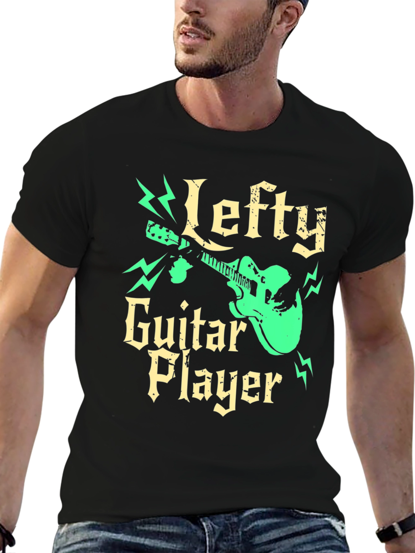 Lefty Guitar Player Black Graphic Tee