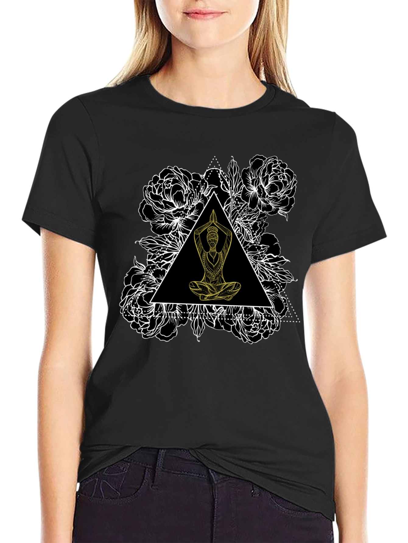 Yoga Floral Triangle Graphic Tee - Black