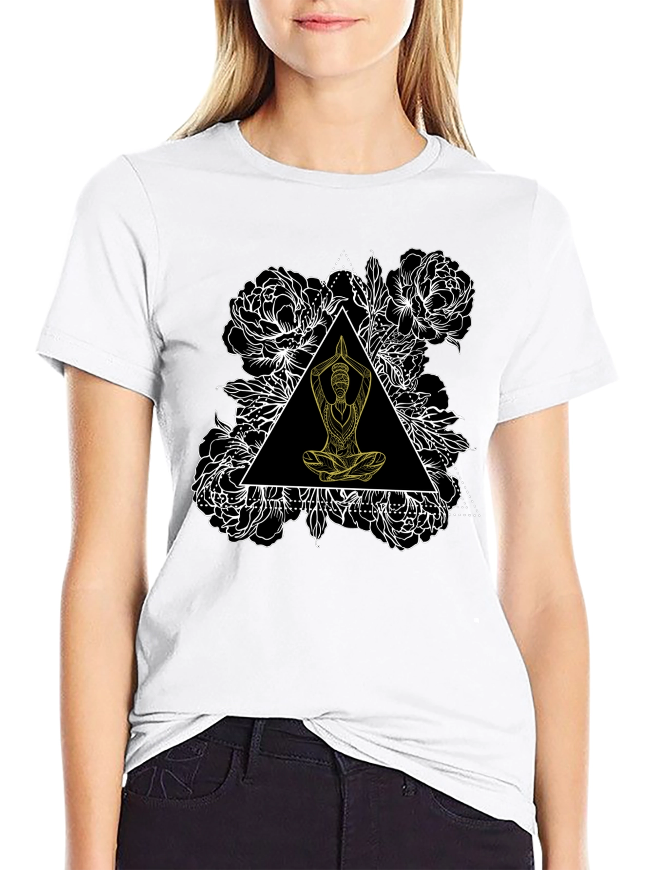 Yoga Floral Triangle Graphic Tee - Black
