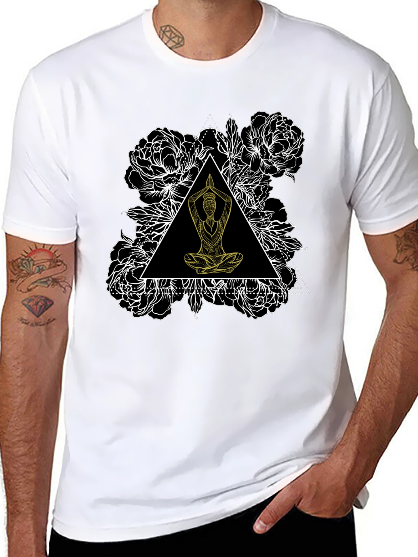 Yoga Floral Triangle Graphic Tee - Black