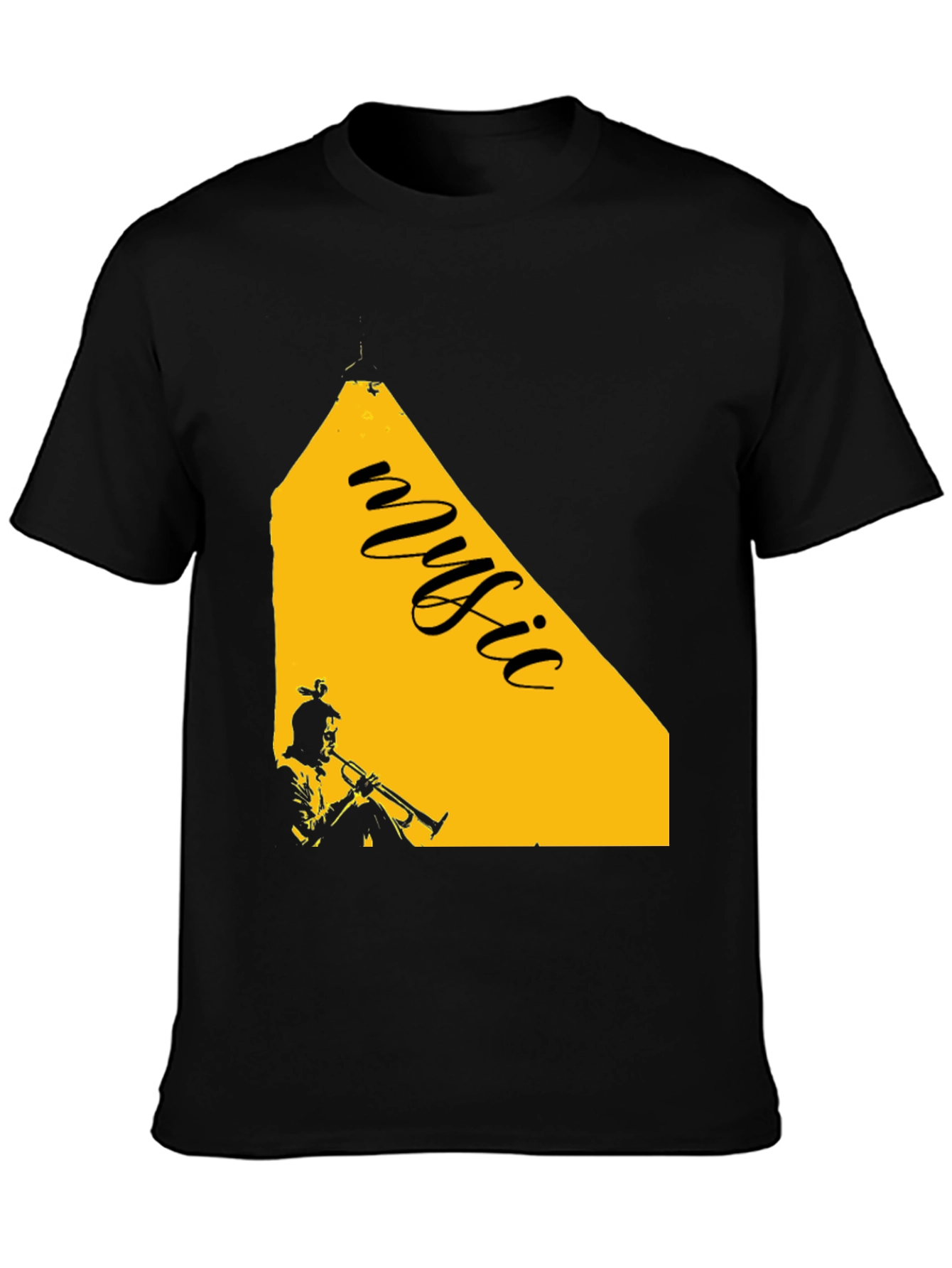 Music Trumpet Graphic Tee - Black Cotton Blend T-Shirt