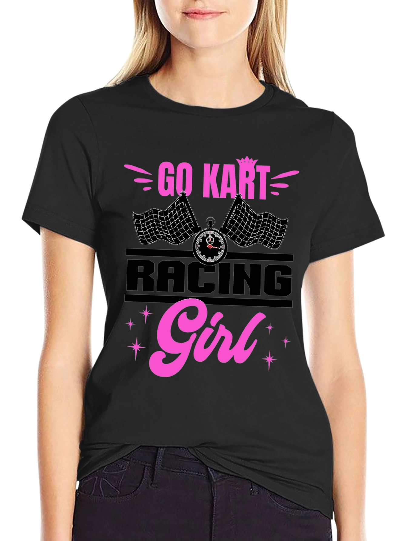 Go Kart Racing Girl T-Shirt - Black