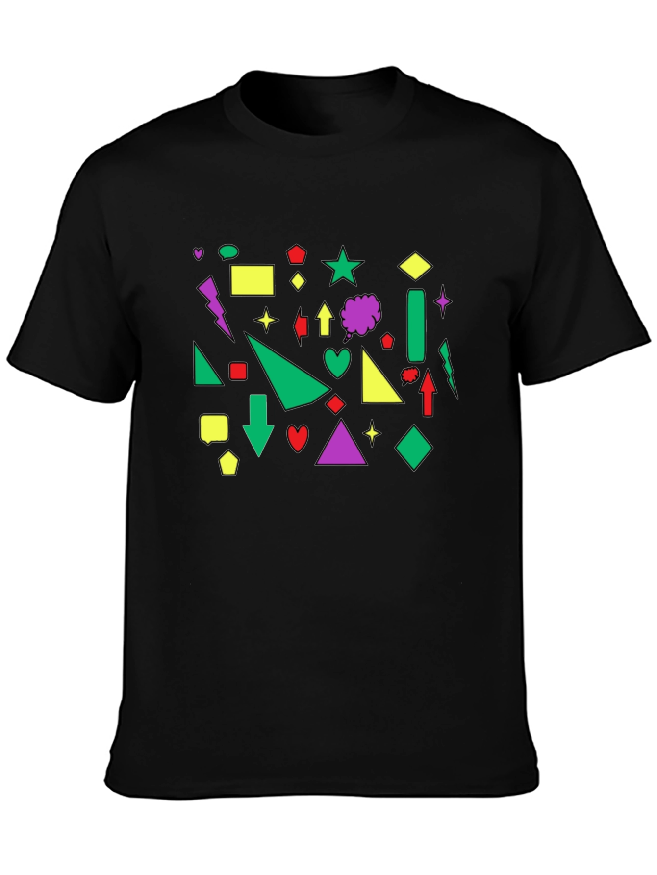 Geometric Shape Print Black Crew Neck T-Shirt