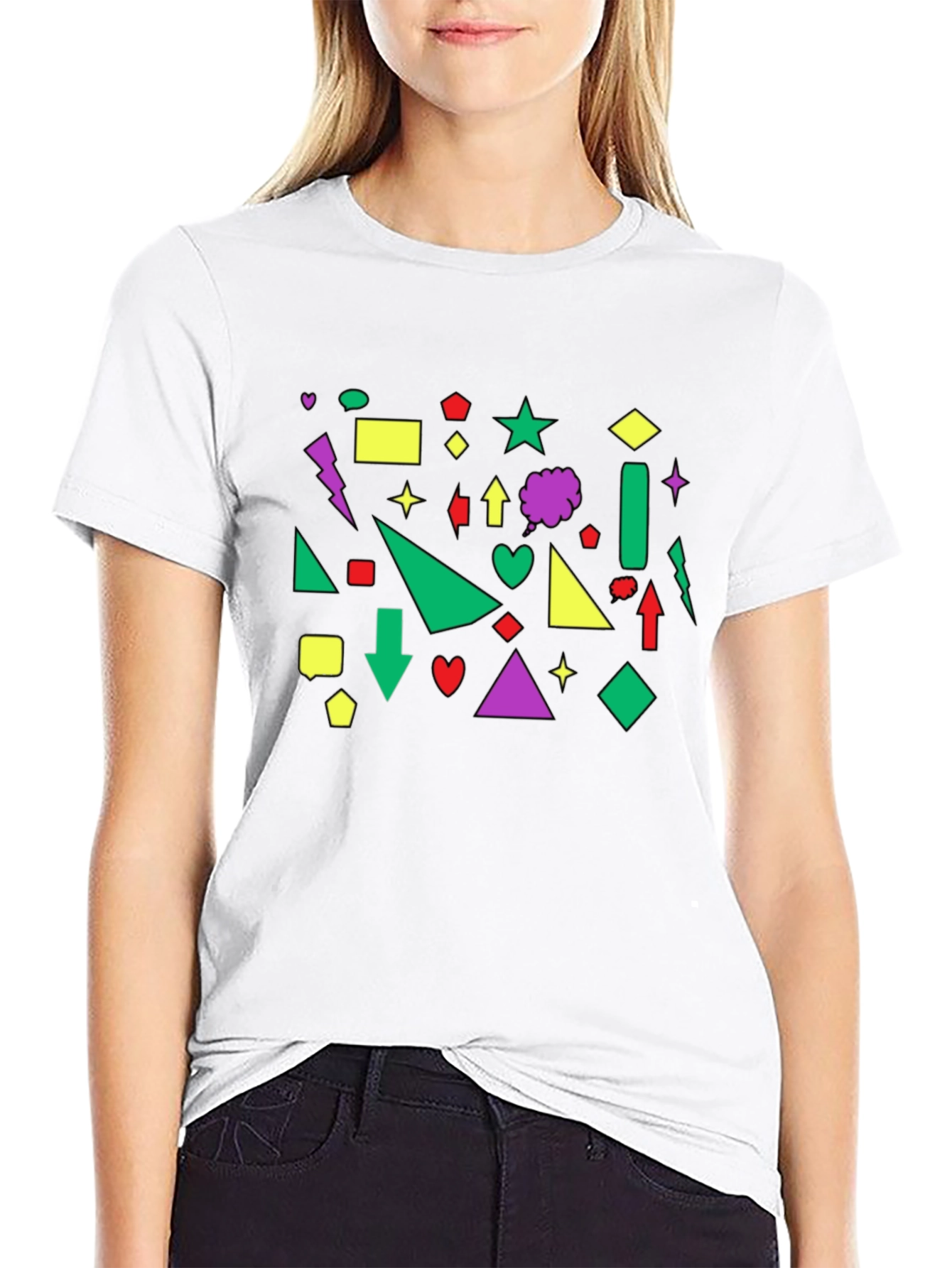 Geometric Shape Print Black Crew Neck T-Shirt
