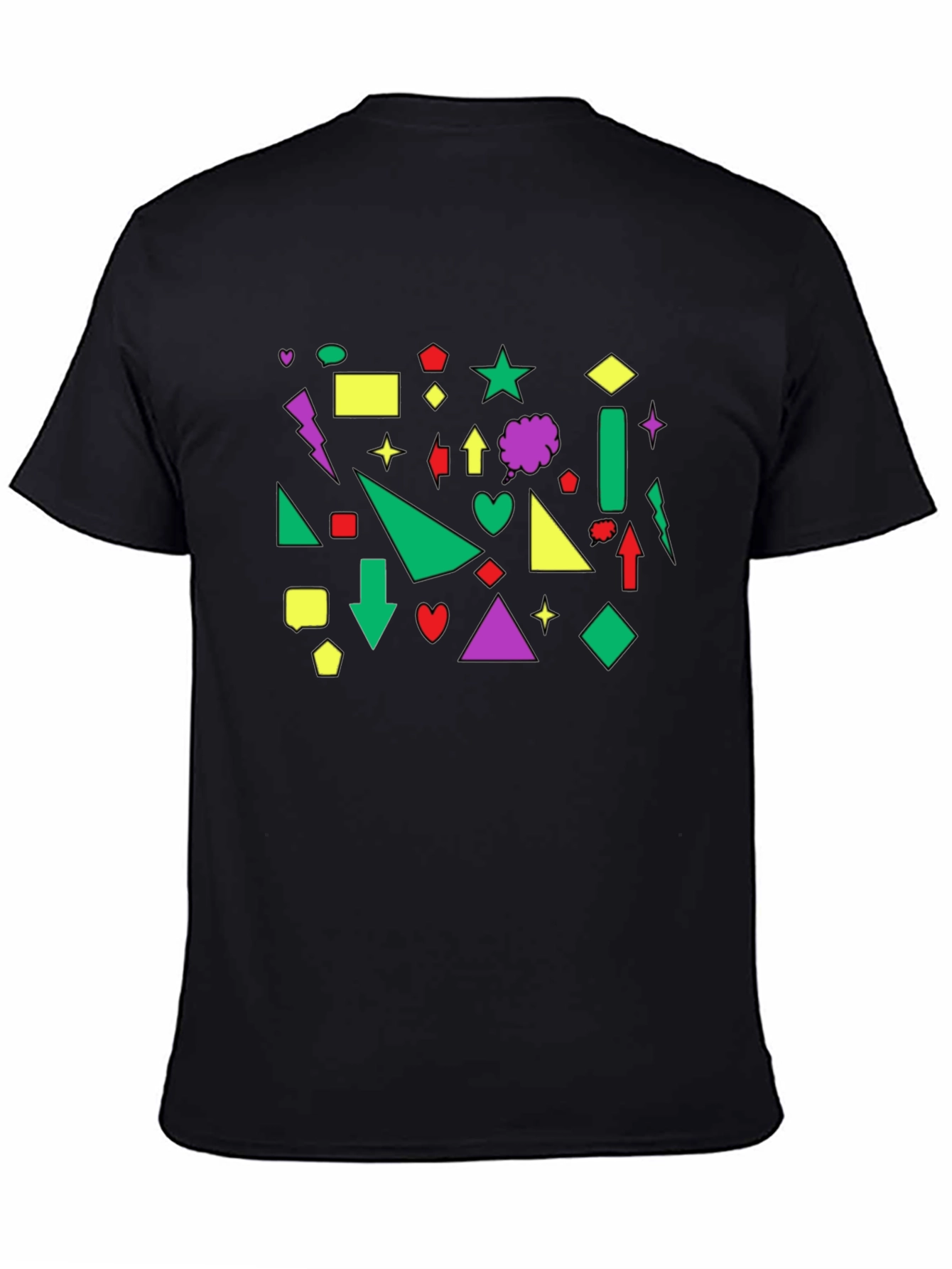 Geometric Shape Print Black Crew Neck T-Shirt