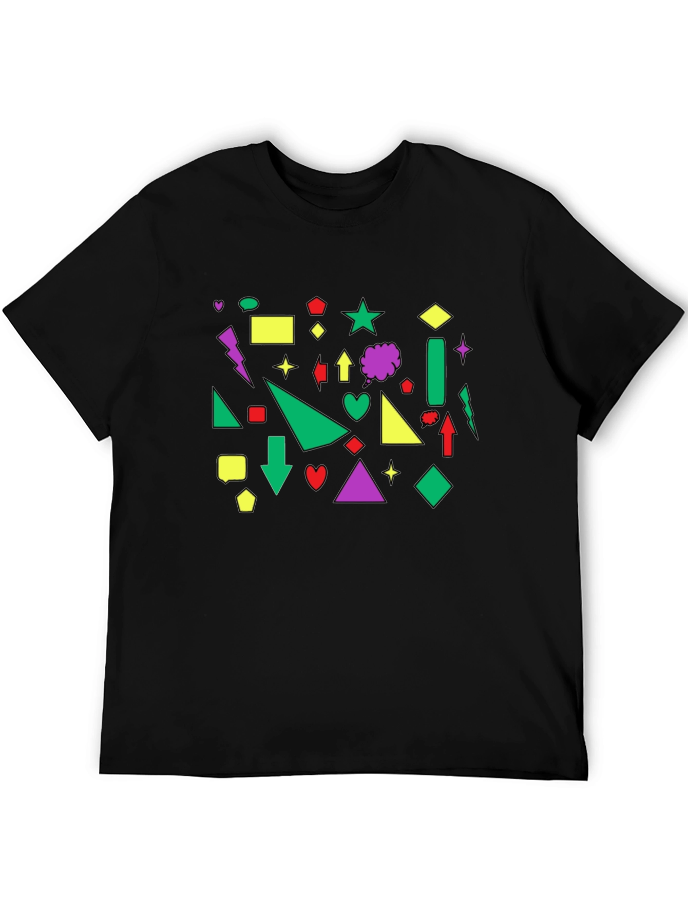Geometric Shape Print Black Crew Neck T-Shirt