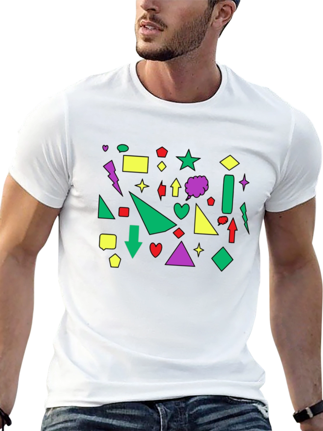 Geometric Shape Print Black Crew Neck T-Shirt