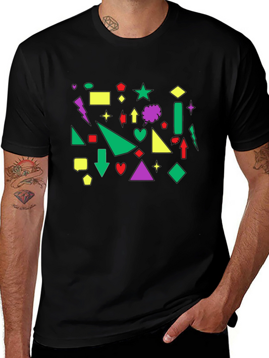 Geometric Shape Print Black Crew Neck T-Shirt