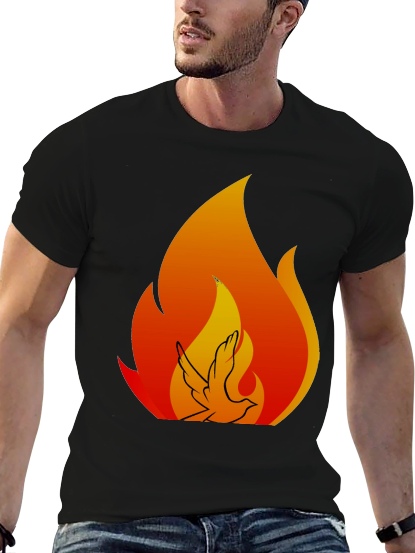 Dove Flame Graphic Tee - Black Cotton Blend