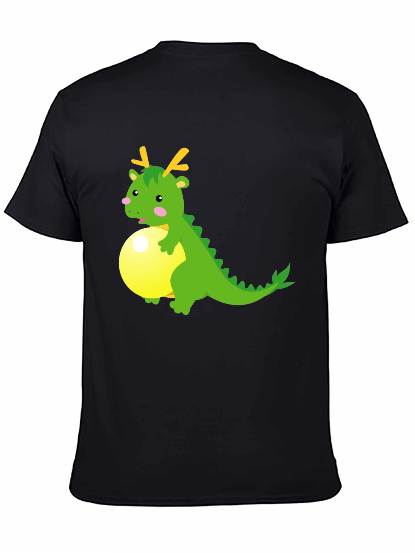 Cartoon Dragon on Ball Graphic Tee - Black
