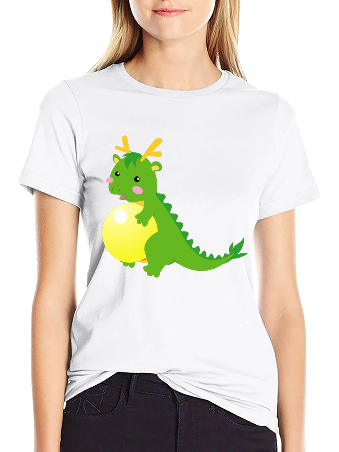 Cartoon Dragon on Ball Graphic Tee - Black