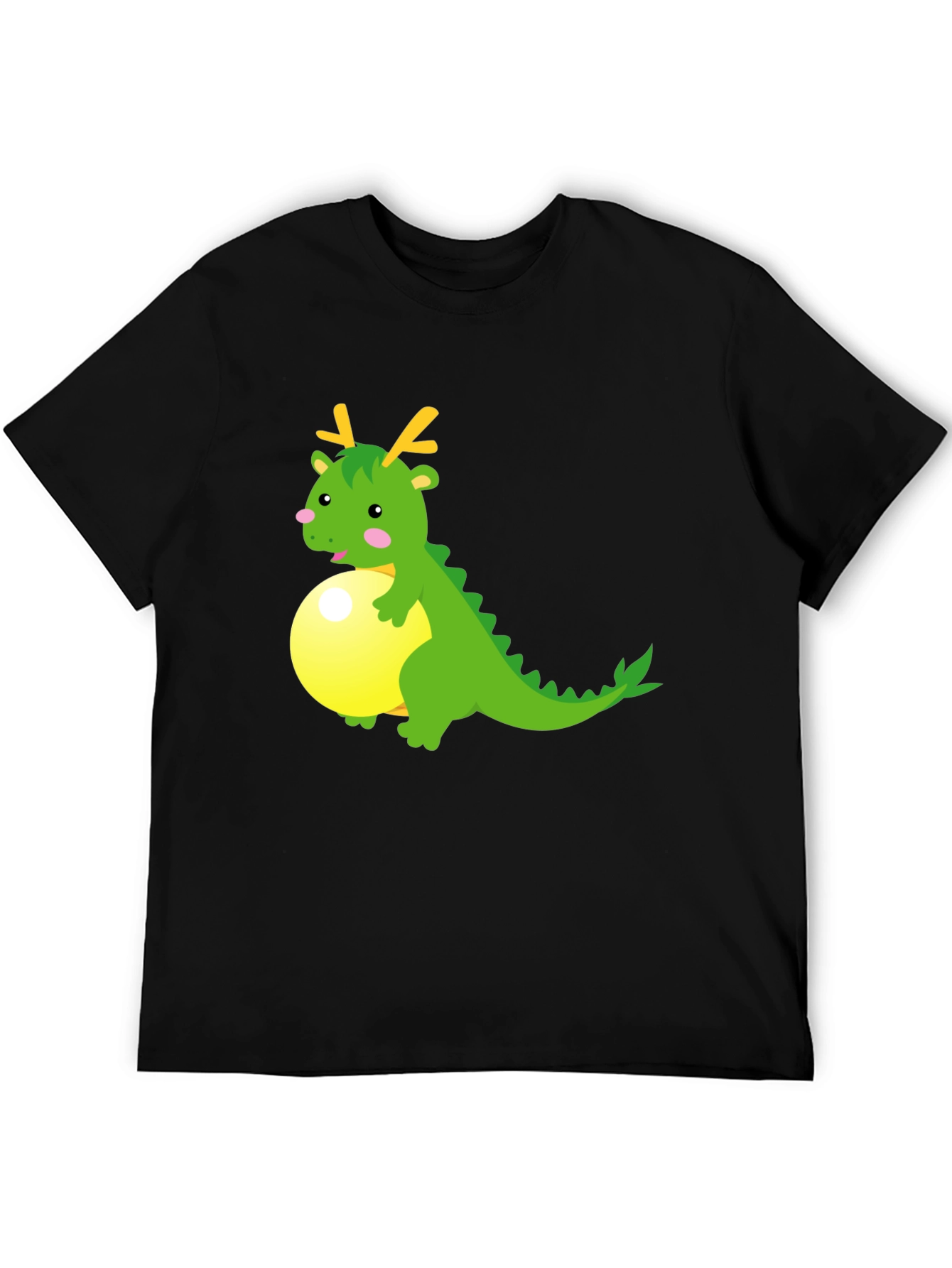 Cartoon Dragon on Ball Graphic Tee - Black