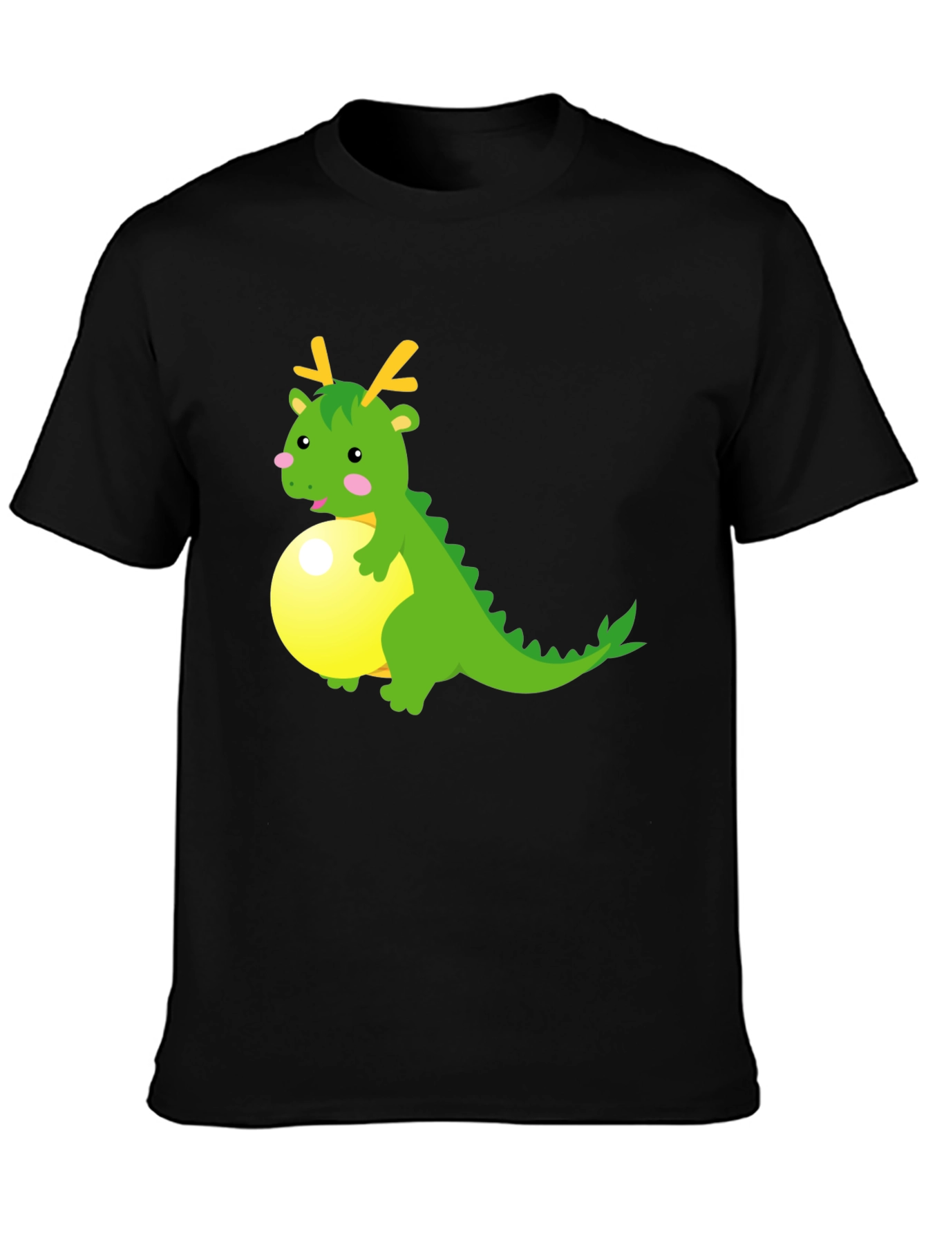 Cartoon Dragon on Ball Graphic Tee - Black