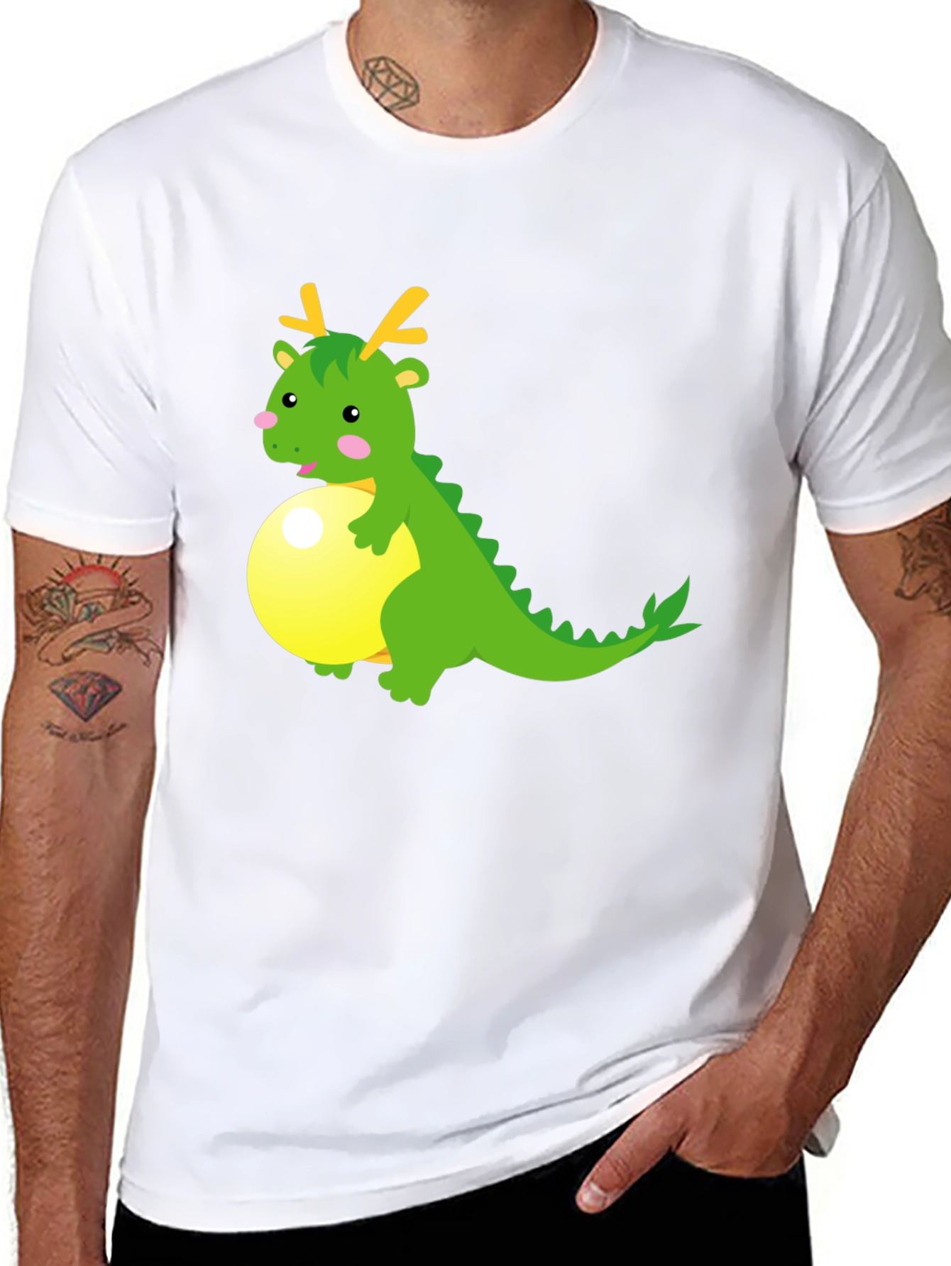 Cartoon Dragon on Ball Graphic Tee - Black