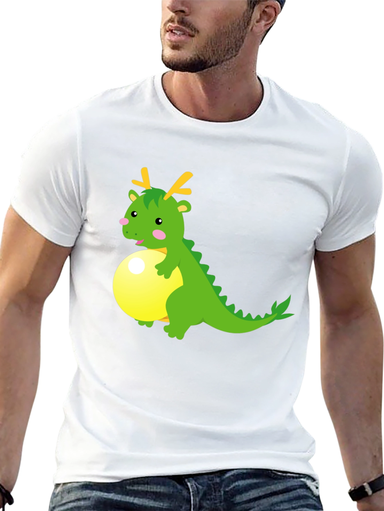 Cartoon Dragon on Ball Graphic Tee - Black
