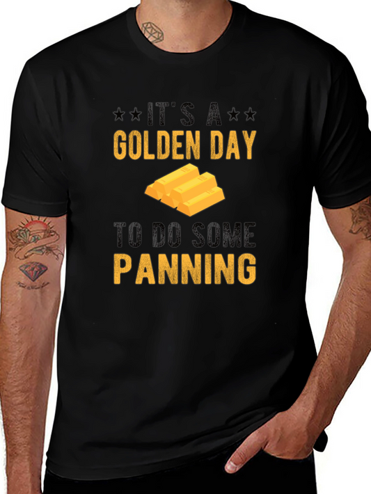 Golden Day Panning Graphic Tee - Black Cotton Shirt
