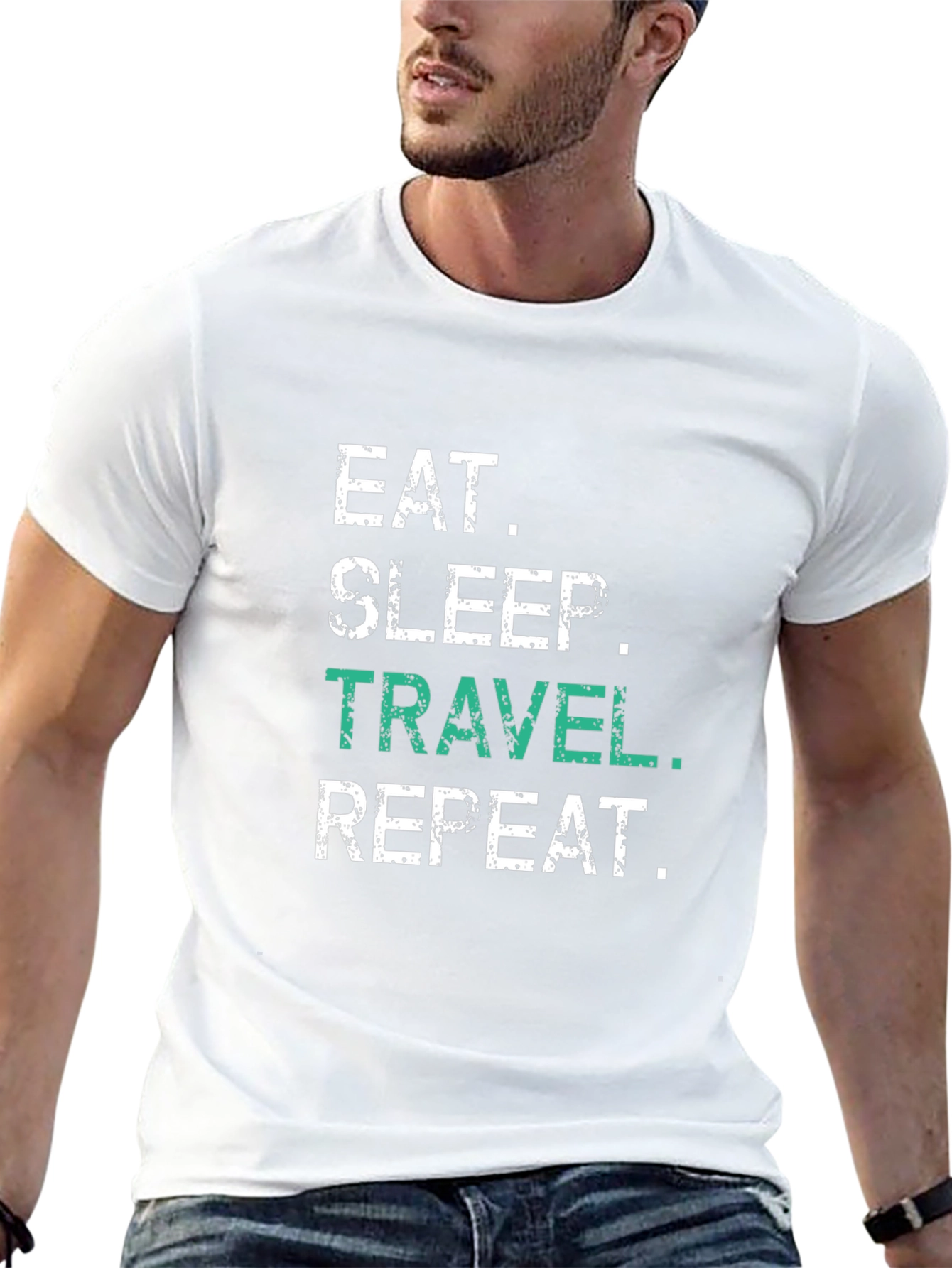 Eat Sleep Travel Repeat Black Graphic T-Shirt