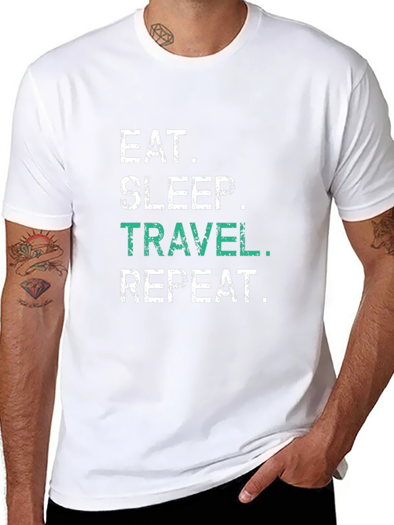 Eat Sleep Travel Repeat Black Graphic T-Shirt