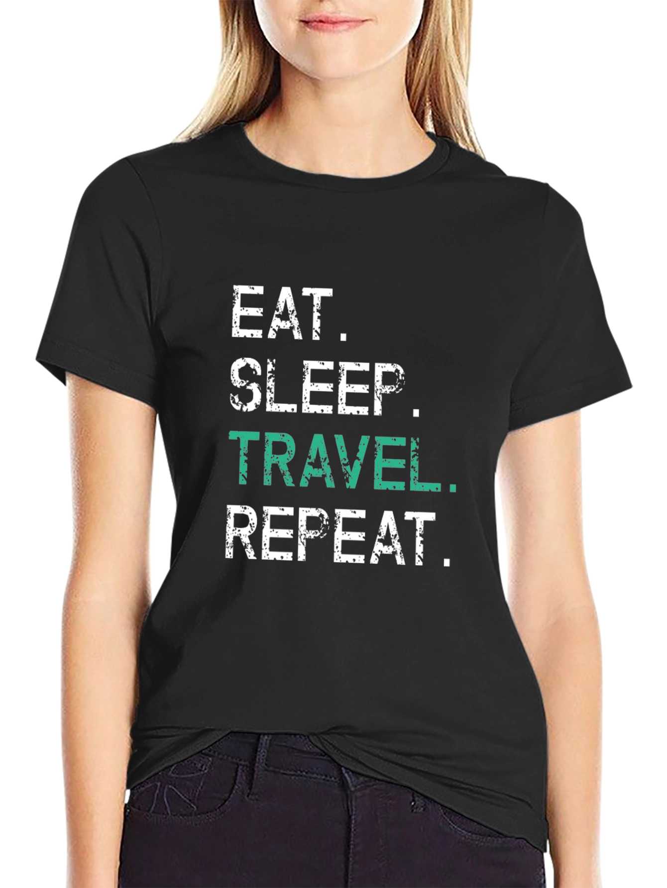 Eat Sleep Travel Repeat Black Graphic T-Shirt