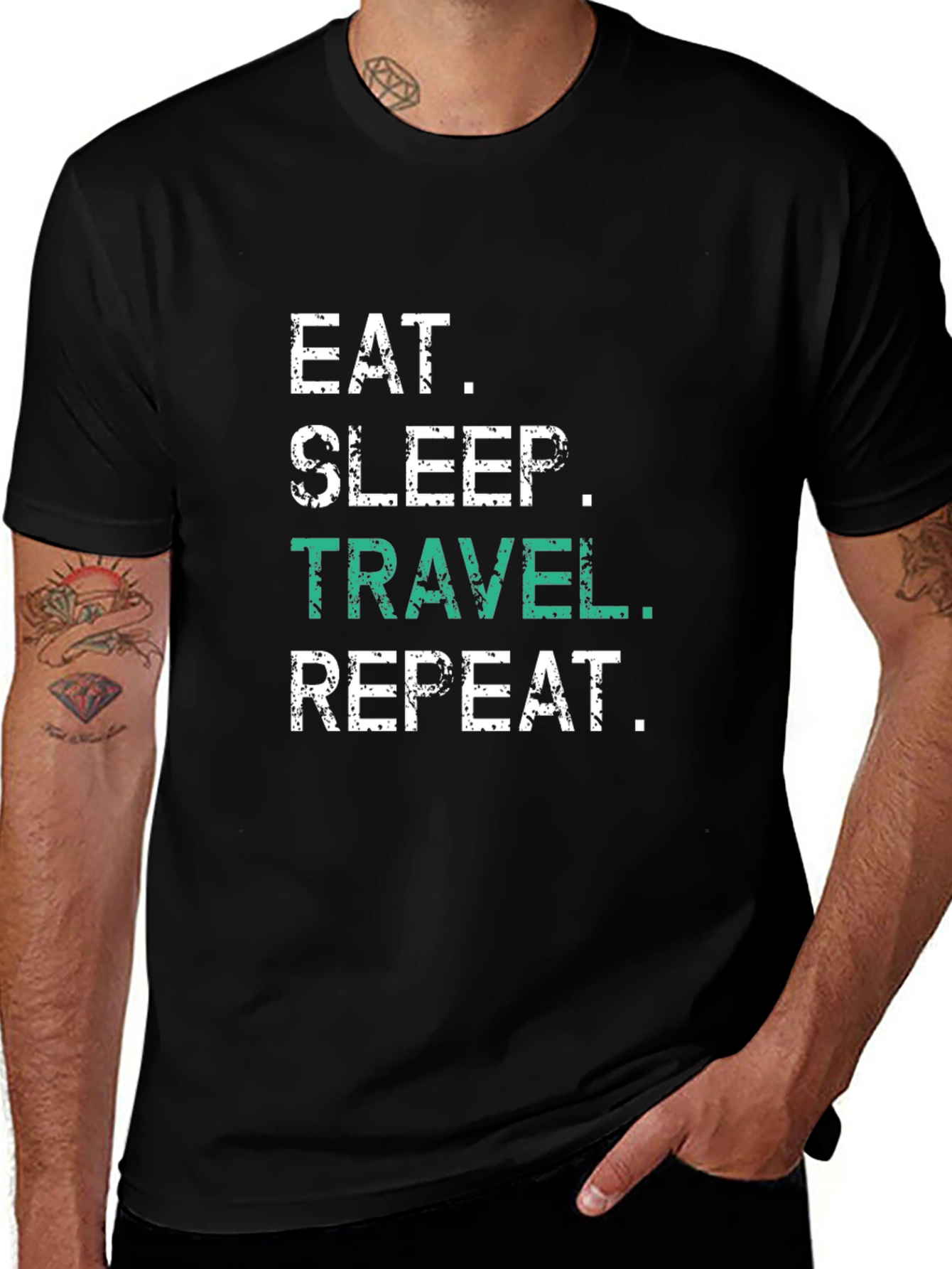Eat Sleep Travel Repeat Black Graphic T-Shirt