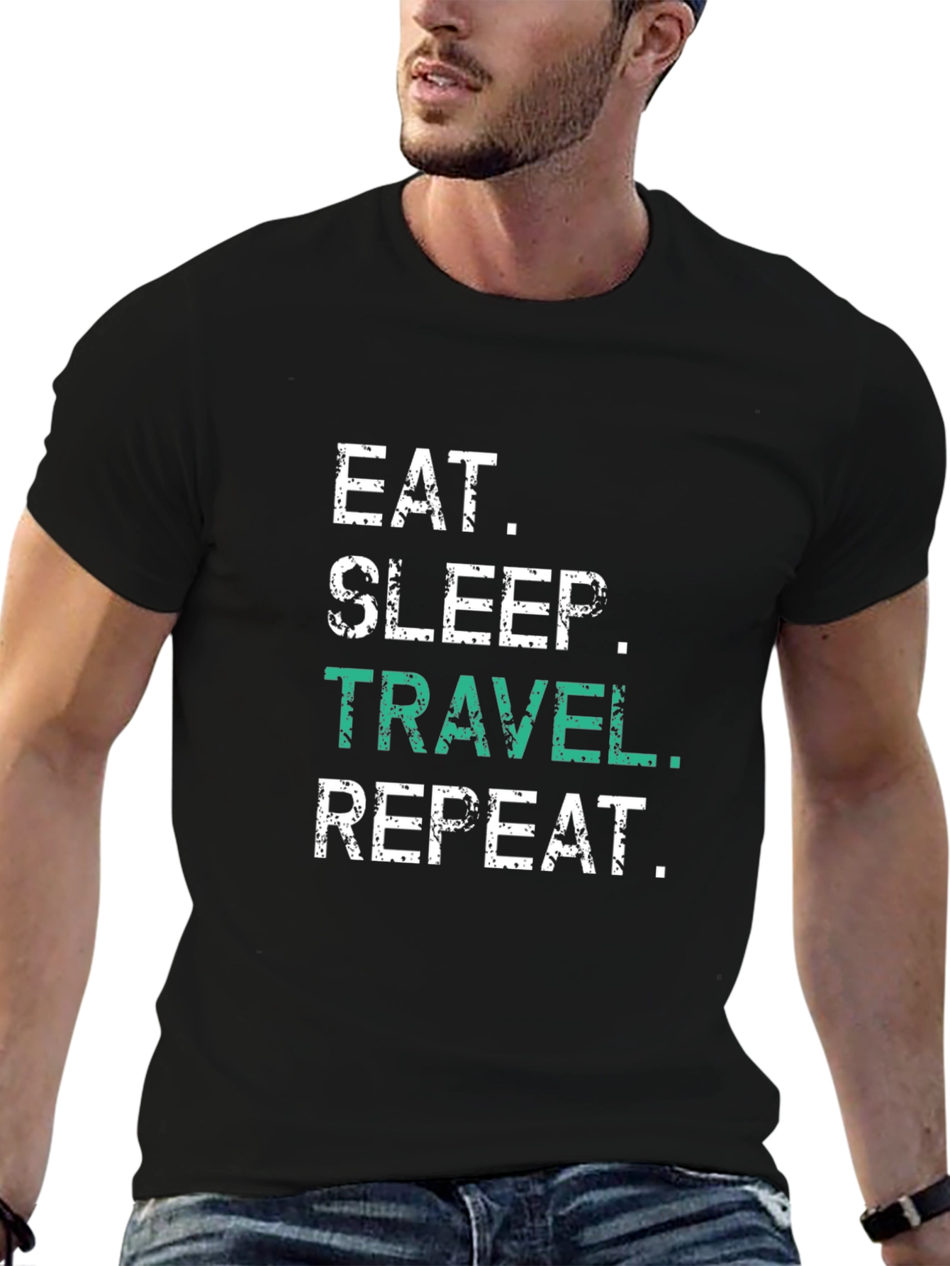 Eat Sleep Travel Repeat Black Graphic T-Shirt