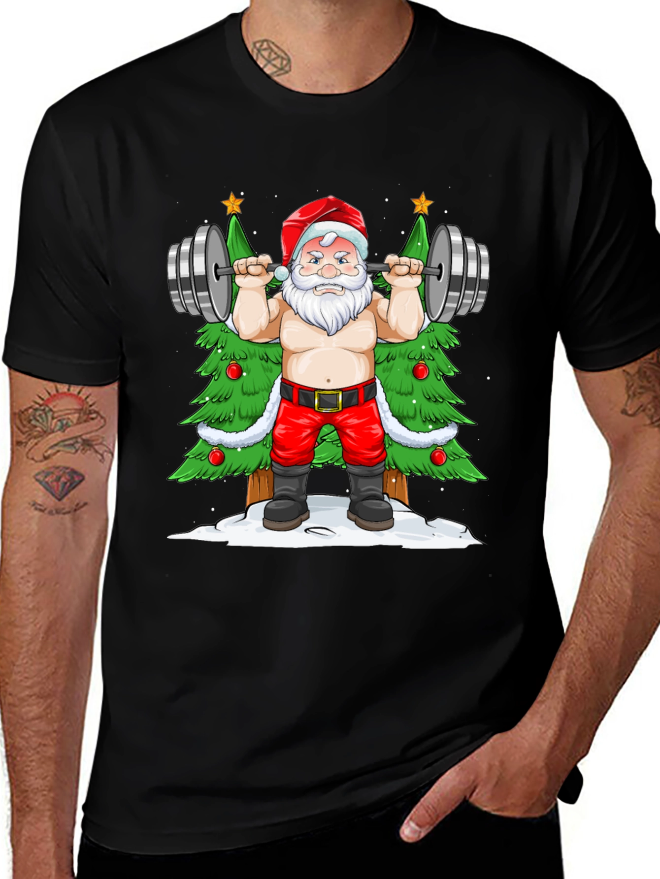 Funny Santa Claus Gym Workout Black T-Shirt