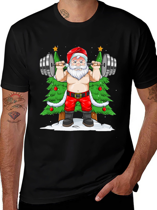 Funny Santa Claus Gym Workout Black T-Shirt