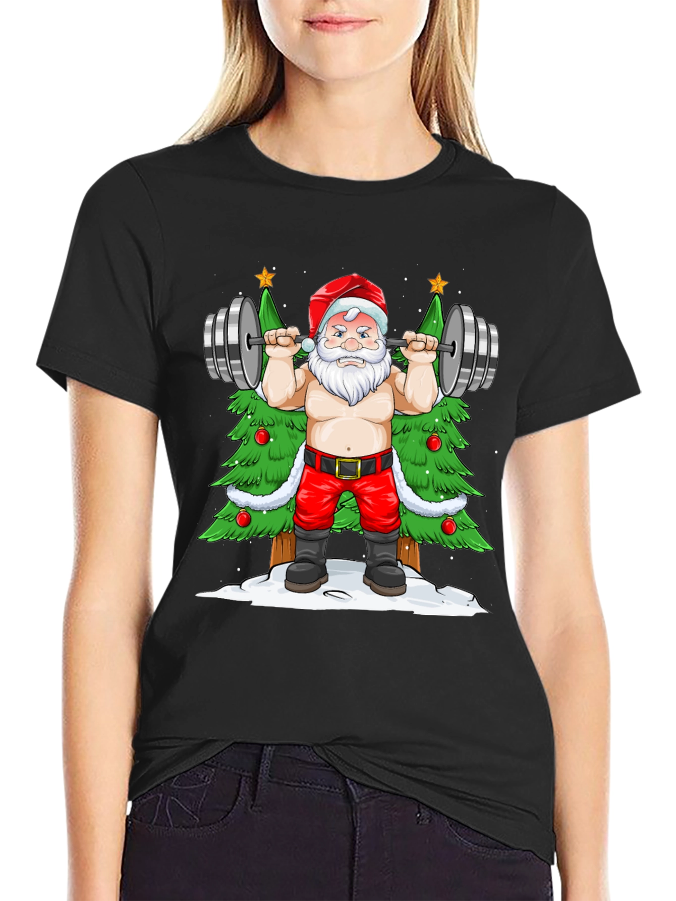 Funny Santa Claus Gym Workout Black T-Shirt