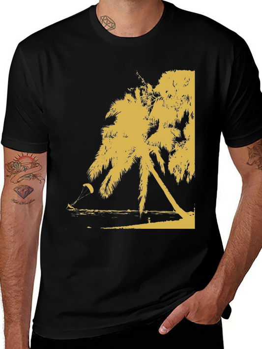 Black Palm Tree Beach Print T-Shirt