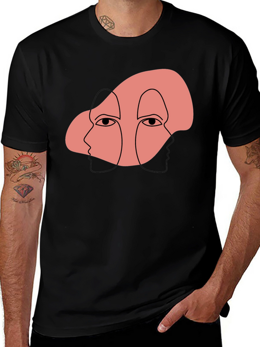 Abstract Face Graphic Print Black T-Shirt