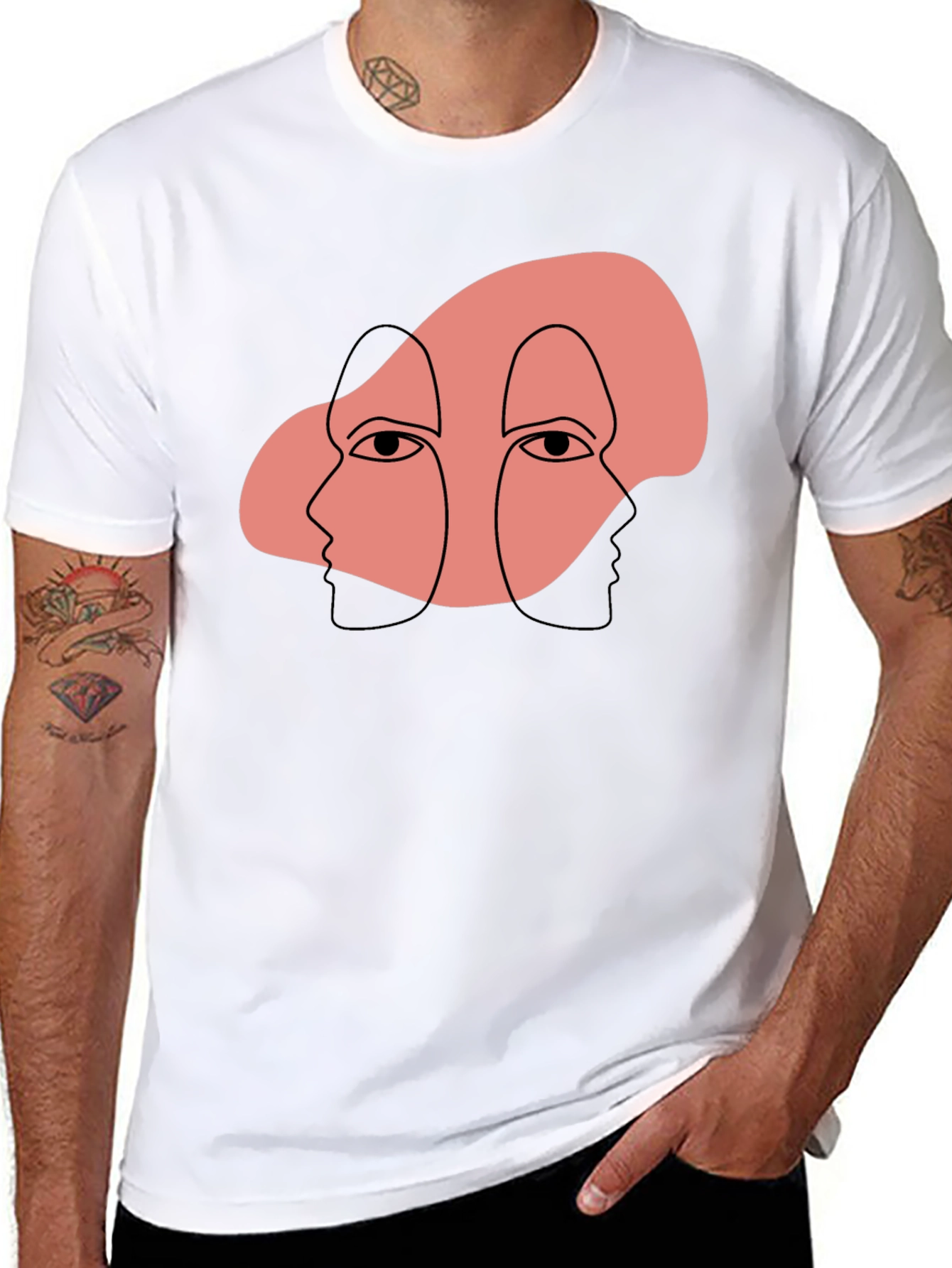 Abstract Face Graphic Print Black T-Shirt