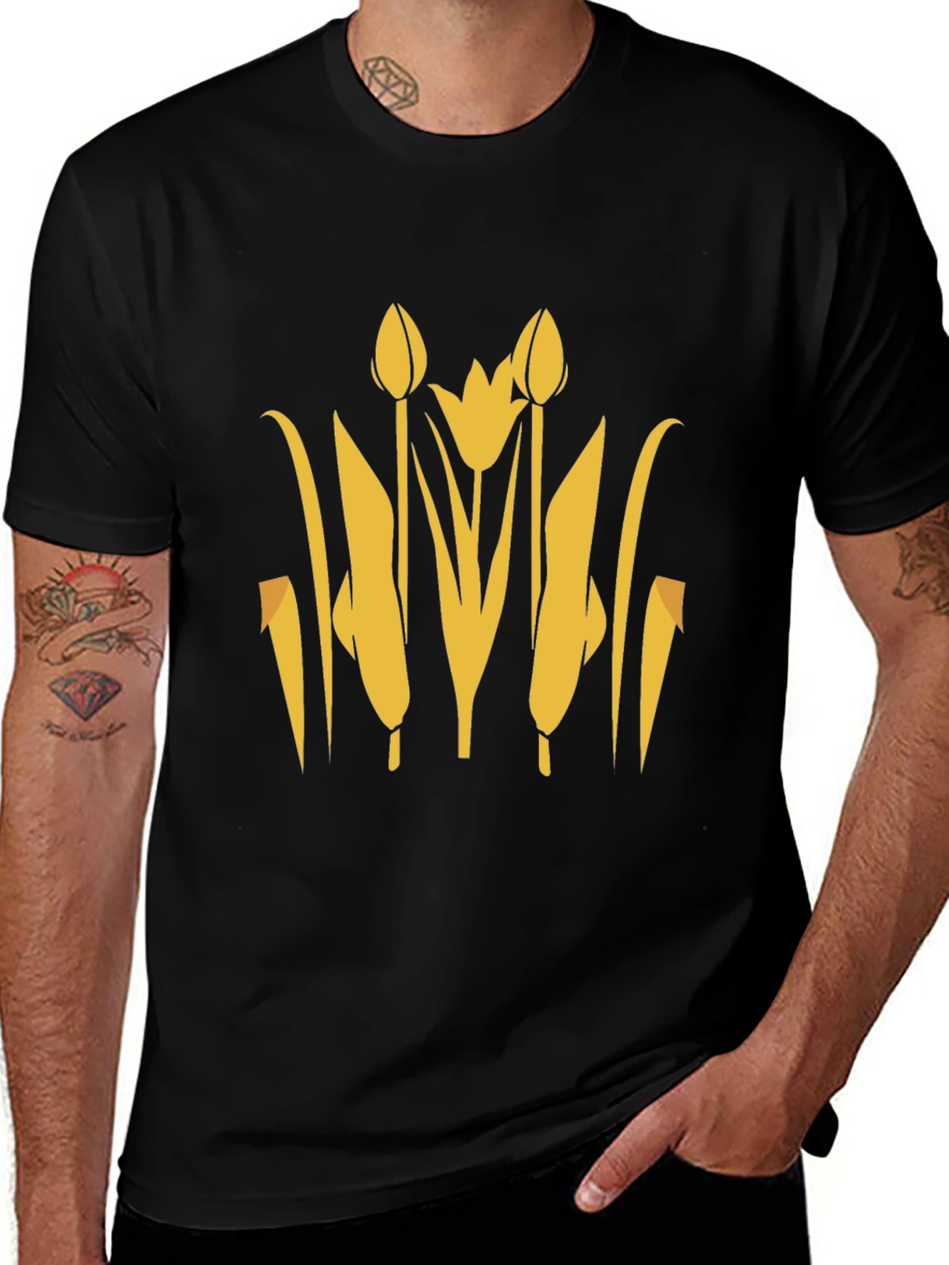 Tulip Graphic Print Black T-Shirt
